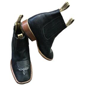 Besserro Botin Unisex Kids‎ Size 1 Negro Nubuck Leather Boots Pull On Square Toe